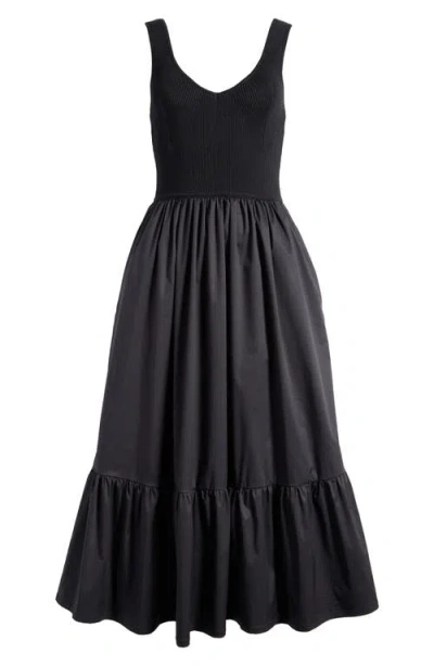 Astr The Label Mixed Media Fit & Flare Dress In Black