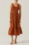 Astr The Label Mixed Media Fit & Flare Dress In Rust Brown