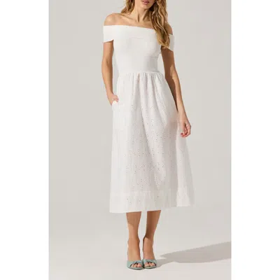 Astr The Label Mixed Media Off The Shoulder Dress In White