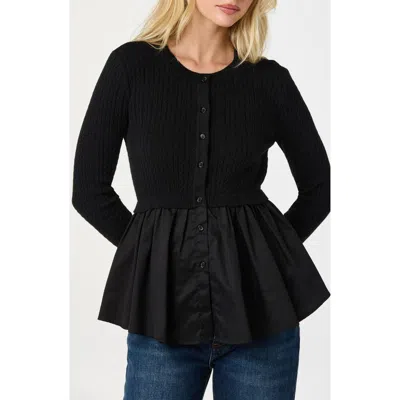 Astr The Label Mixed Media Peplum Top In Black