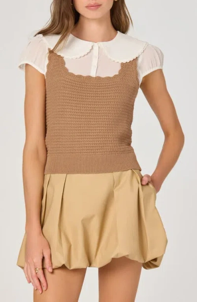 Astr The Label Mixed Media Sweater In Brown