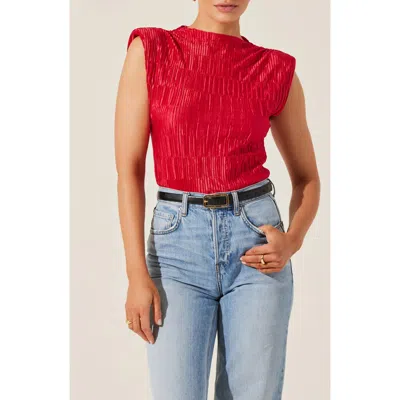 Astr The Label Mock Neck Plissé Tank In Red