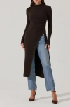 Astr The Label Mock Neck Rib Longline Sweater In Chocolate