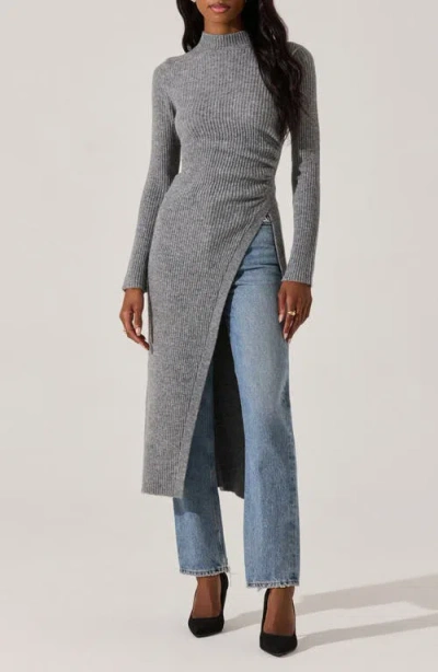Astr The Label Mock Neck Rib Longline Sweater In Grey
