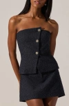 Astr The Label Moina Metallic Strapless Top In Blue