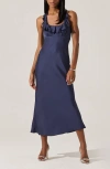 Astr The Label Morrigan Ruffle Halter Satin Maxi Dress In Blue