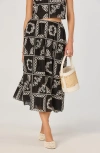 Astr The Label Mosaic Embroidery Midi Skirt In Black