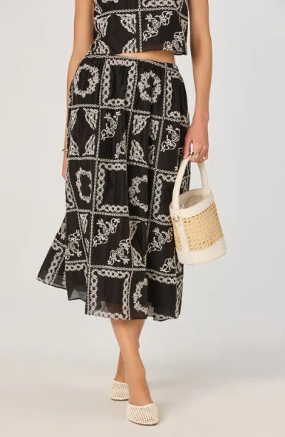 Astr The Label Mosaic Embroidery Midi Skirt In Black