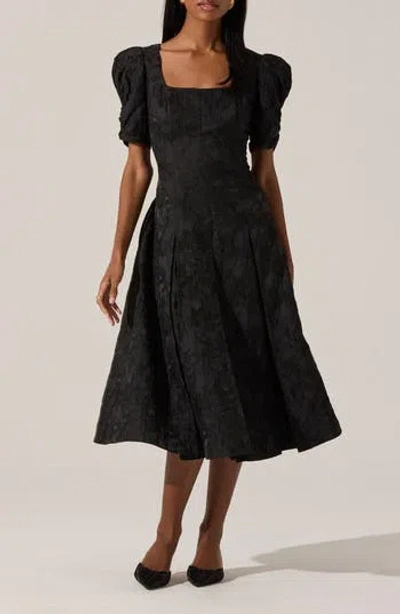 Astr The Label Mosella Puff Sleeve Midi Dress In Black