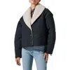 Astr The Label Nadine Faux Shearling Trim Quilted Jacket In Blue