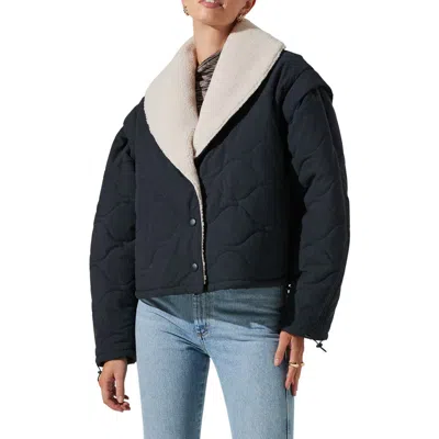 Astr The Label Nadine Faux Shearling Trim Quilted Jacket In Blue