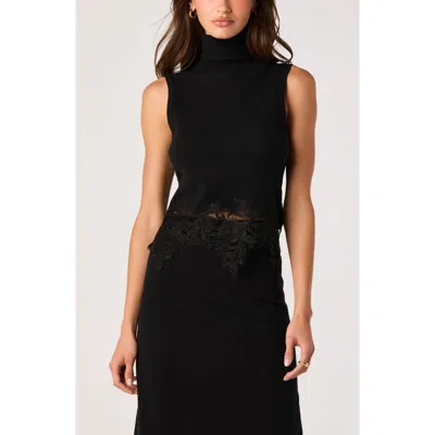 Astr The Label Nadine Lace Trim Sleeveless Turtleneck Sweater In Black