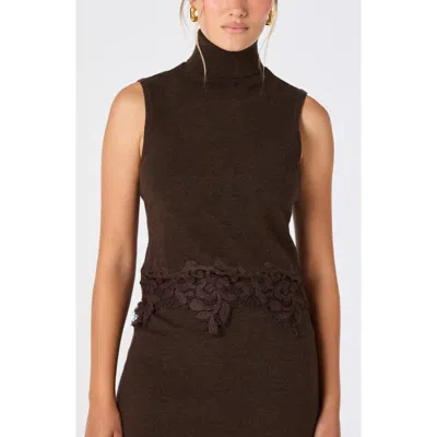 Astr The Label Nadine Lace Trim Sleeveless Turtleneck Sweater In Brown