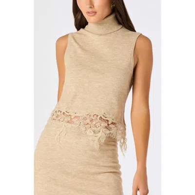 Astr The Label Nadine Lace Trim Sleeveless Turtleneck Sweater In Natural