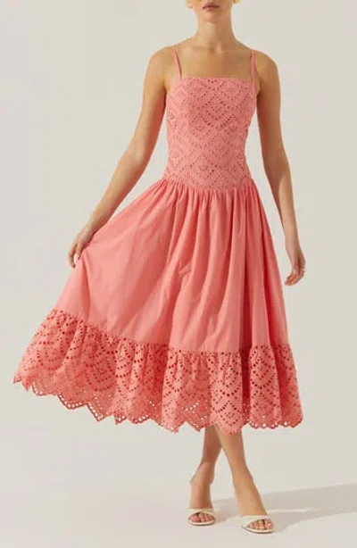 Astr The Label Nathalia Eyelet Embroidered Cotton Midi Dress In Orange
