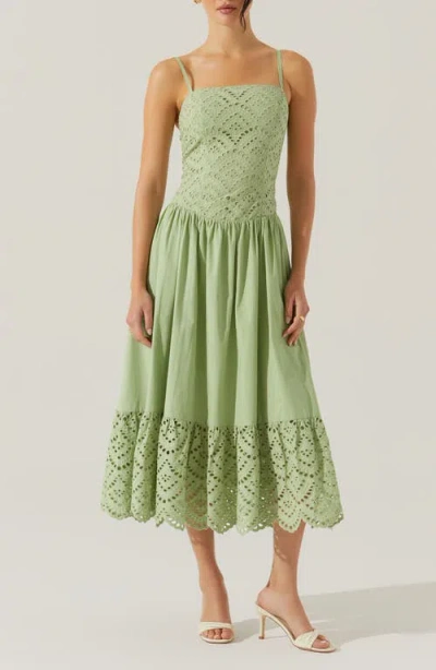 Astr The Label Nathalia Eyelet Embroidered Cotton Midi Dress In Sage
