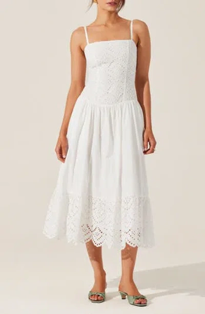 ASTR ASTR THE LABEL NATHALIA EYELET EMBROIDERED COTTON MIDI DRESS