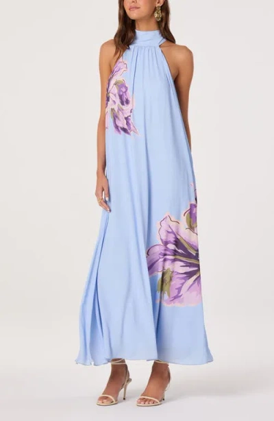 Astr The Label Nesta Floral Print Halter Dress In Blue