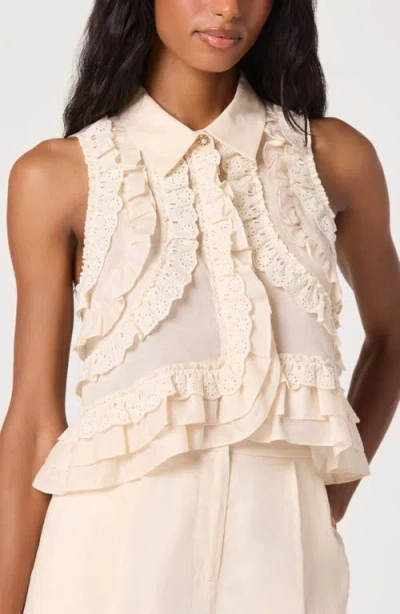 Astr The Label Nienna Eyelet Ruffle Linen Blend Top In Neutral