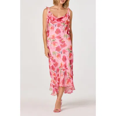 Astr Nissa Flowy Midi Dress In Pink Floral