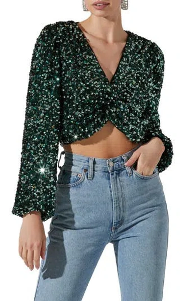 Astr The Label Nix Twist Sequin Crop Top In Green