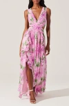 Astr The Label Noya Floral Pleated Cutout Maxi Dress In Pink Floral
