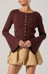 Astr The Label Nylah Flare Sleeve Cardigan In Brown