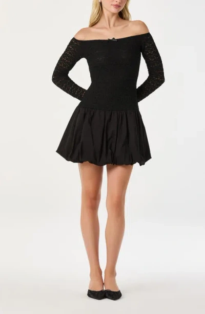Astr The Label Off The Shoulder Bubble Minidress In Black
