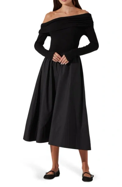 Astr The Label Off The Shoulder Long Sleeve Dress In Black