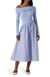 Astr The Label Off The Shoulder Long Sleeve Dress In Blue