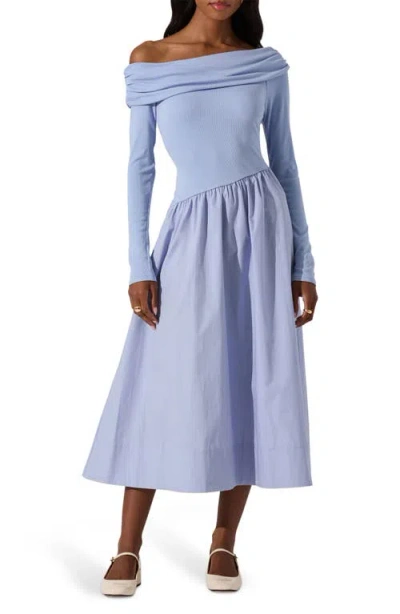 Astr The Label Off The Shoulder Long Sleeve Dress In Blue