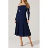 Astr The Label Off The Shoulder Long Sleeve Knit Dress In Navy