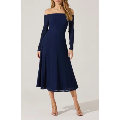 Astr The Label Off The Shoulder Long Sleeve Knit Dress In Navy