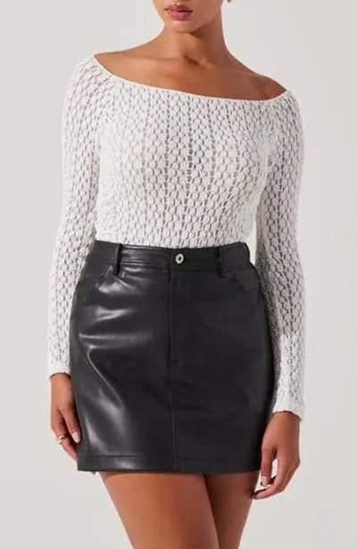 Astr The Label Off The Shoulder Sheer Lace Top In White