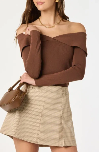 Astr The Label Off The Shoulder Sweater In Brown