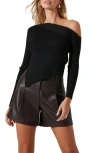 Astr One Shoulder Long Sleeve Rib Sweater In Black