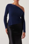 Astr The Label One Shoulder Long Sleeve Rib Sweater In Blue