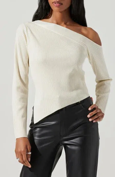 Astr The Label One Shoulder Long Sleeve Rib Sweater In White
