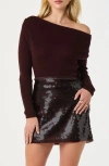 Astr The Label One-shoulder Rib Sweater In Brown