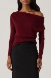 Astr The Label One-shoulder Rib Sweater In Wine