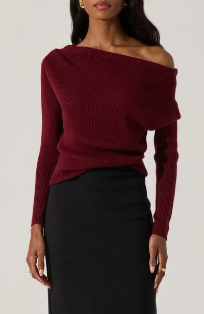 Astr The Label One-shoulder Rib Sweater In Wine