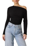 Astr The Label Asymmetric One-shoulder Rib Sweater In Black