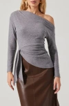 Astr The Label One-shoulder Tie Hem Knit Top In Gray