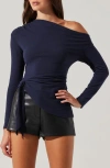 Astr The Label One-shoulder Tie Hem Knit Top In Midnight