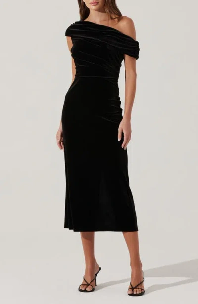 Astr The Label One-shoulder Velvet Midi Dress In Black