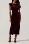Astr The Label One-shoulder Velvet Midi Dress In Wine