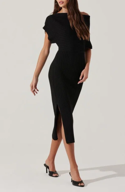 Astr The Label One-shoulder Wide Rib Sweater Dress In Black