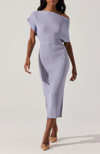 Astr The Label One-shoulder Wide Rib Sweater Dress In Periwinkle