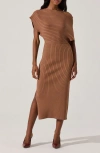 Astr The Label One-shoulder Wide Rib Sweater Dress In Tan