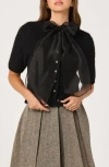 Astr The Label Organza Bow Mixed Media Sweater In Black